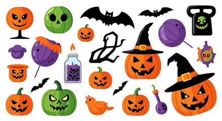 Fototapeta premium Collection of spooky halloween decorations and characters for holiday celebrations