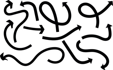 Black Arrows Collection in Different Shapes and Directions on White Background