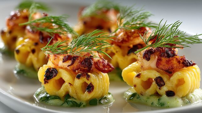 Close up of strozzapreti pasta dish with herbs and sauce
