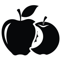 Black silhouette reveals a bitten apple beside a complete one with leaf