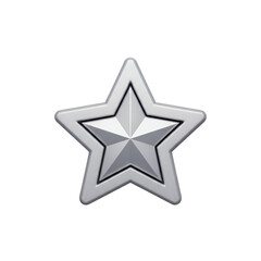 Obraz premium 3d icon of a metallic, silver star icon with a beveled edge and a dark outline, isolated on a transparent background