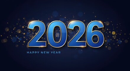 Happy New Year 2026 Poster with Numbers Cut Out of Paper and with Glitter. Winter Holidays Greeting card