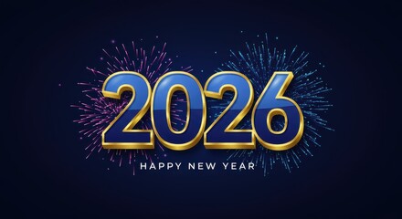 2026 Happy New Year Celebration with Fireworks on Dark Background