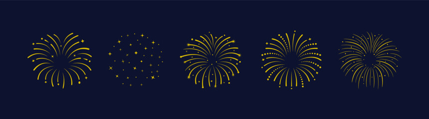 Fireworks explosions set. Fireworks isolated on dark background. Vector illustration