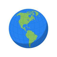 North and South America Globe map icon. America flat icon isolated on white background. Vector illustration