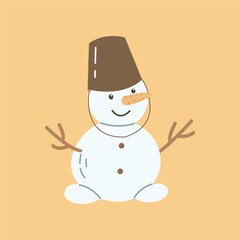 Adorable hand drawn snowman with bucket hat and carrot nose. Perfect for winter, Christmas, and holiday design. Great for kids and festive projects.