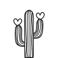 Heart Shaped Cactus in a Pot A Charming Black and White Illustration