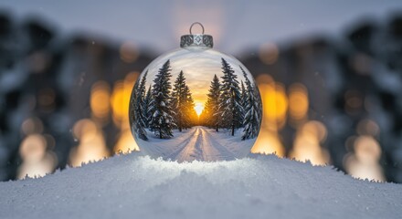 Snow globe christmas magic ball on snowed winter background, snowed scene, holiday, festive, Christmas decoration, magical, snowflakes