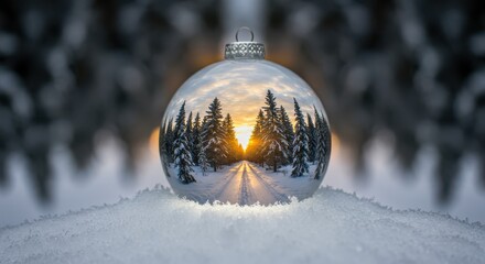 Snow globe christmas magic ball on snowed winter background, snowed scene, holiday, festive, Christmas decoration, magical, snowflakes