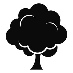 Simple black tree silhouette with thick trunk and rounded crown shape stands alone