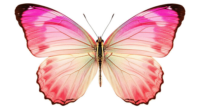 A beautiful pink and white butterfly with delicate patterned wings is displayed showing its intricate details and elegant symmetry in nature's art