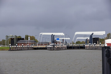 twin lock complex Juliana lock in Gouda between river Hollandsche IJssel and the Gouwe River