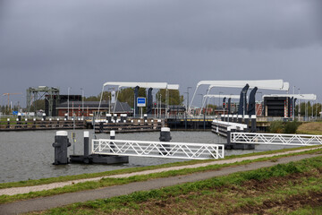 twin lock complex Juliana lock in Gouda between river Hollandsche IJssel and the Gouwe River