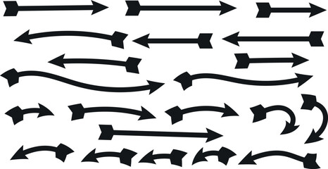 Collection of various black arrow vector icons pointing different directions