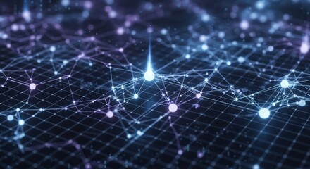 Abstract digital network connections with glowing nodes representing data flow and global connectivity