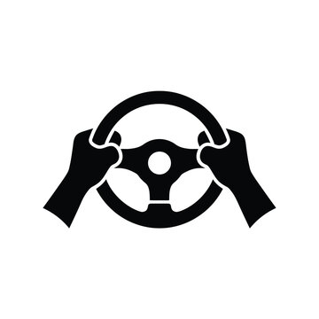 Simple black and white icon design of hands holding a steering wheel vector illustration vector