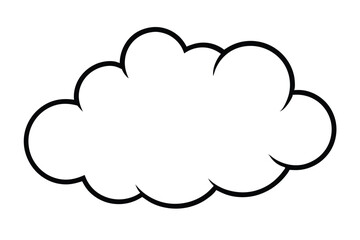 Black outlined cloud shape with fluffy edge is centered in a white space
