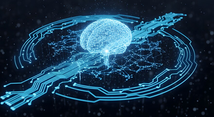 Digital Brain Futuristic AI Concept with Circuit Board and Glowing Neurons Technological Intelligence Abstract Visualization of Human Brain Connected to Digital Circuitry