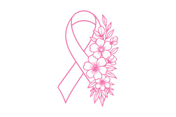 Pink Awareness Ribbon with Floral Border Design