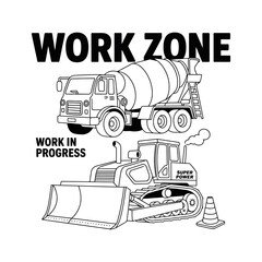 Work Zone Construction Vehicles Cartoon Illustration Design