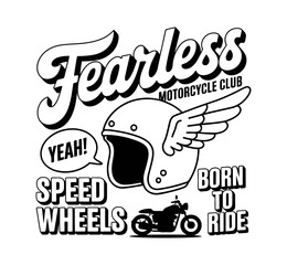 Fearless Motorcycle Club Vintage Biker Helmet Typography Design