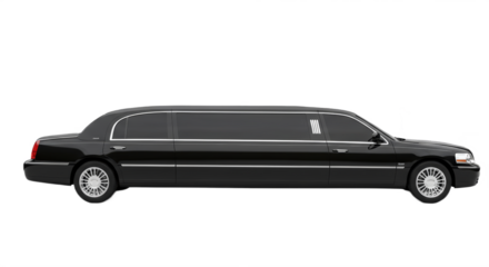 Black Luxury Limousine Car Side view isolated on white transparent background, PNG  