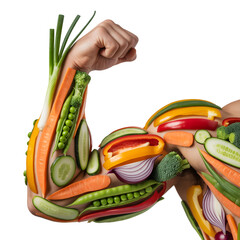 Muscular Arm Flexed with Vegetables Forming Muscles  arm, muscle, flex, bicep isolated on a transparent background