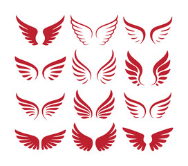 Collection of Red Wing Silhouettes on White Background