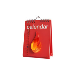 Red Flip Calendar with Fiery Flame Icon image isolated on a transparent background