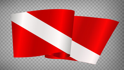 Diver Down Flag on transtarent background.  Scuba flag. 3D Realistic waving Flag Diver Down on for your web site design, app, UI.  EPS10. 