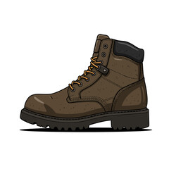 Durable brown work boot with lace-up closure and rugged sole for industrial safety vector silhouette on a white background