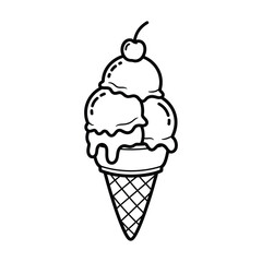 Vector art of hand drawn ice cream cone with cherry