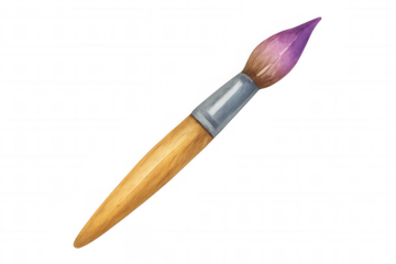 Paintbrush with purple watercolor paint on tip, art drawing tool for artist creating abstract creative artwork
