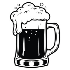 Vector art of black and white illustration of a frothy beer mug