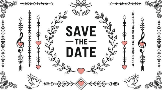 Save the date wedding invitation card design with floral elements editable vector