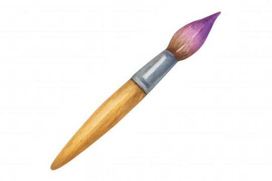 Paintbrush with purple watercolor paint on tip, art drawing tool for artist creating abstract creative artwork