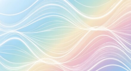 An abstract digital art piece featuring flowing wave patterns created with fine dotted lines against a soft pastel gradient background transitioning through blue