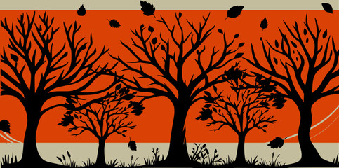 Autumn Silhouette: Fall Forest Scene Illustration
