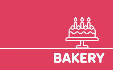 Vector art of bakery logo with cake and candles on pink background with text bakery