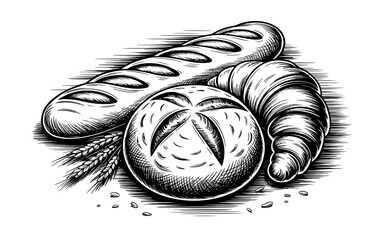 Vector art of hand drawn bakery products, vector illustration