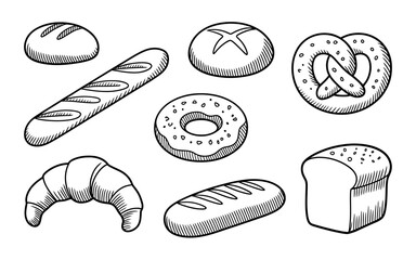 Vector art of hand drawn bakery products, vector illustration