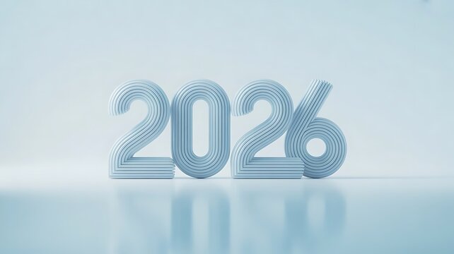 A futuristic 3d rendering of the year 2026 isolated on white background