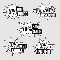 Callout promo sign label vector design black white