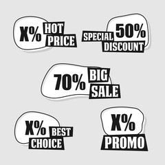 Callout promo sign label vector design black white