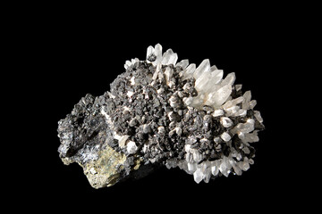 Black Sphalerite growing between Quartz Crystals, from the Rhodope Mountains, Bulgaria
