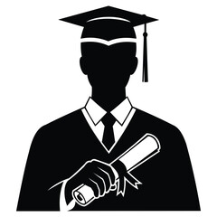Creative design vector art of silhouette of a graduate in cap and gown holding a diploma