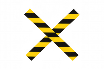 Crossing caution tape forming an x symbol. Warning and danger barrier concept on transparent background