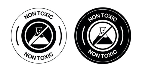 Set of four circular non toxic labels with leaf symbol in black white and green color variations for product packaging safety. Dairy free logo, label, badge, symbol, banner, isolated illustration. 