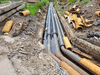 Part of the water supply network pipes that have been removed from the ground for replacement and repair.