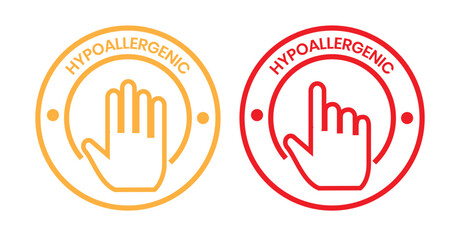 Hypoallergenic Product Icons Assorted Colors Symbolizing Gentle and Safe for Sensitive Skin. Hypoallergenic logo, label, sing, flat vector, badge, symbol, banner, isolated illustration.